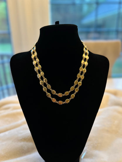 Double Chain Squared Beads Gold Necklace
