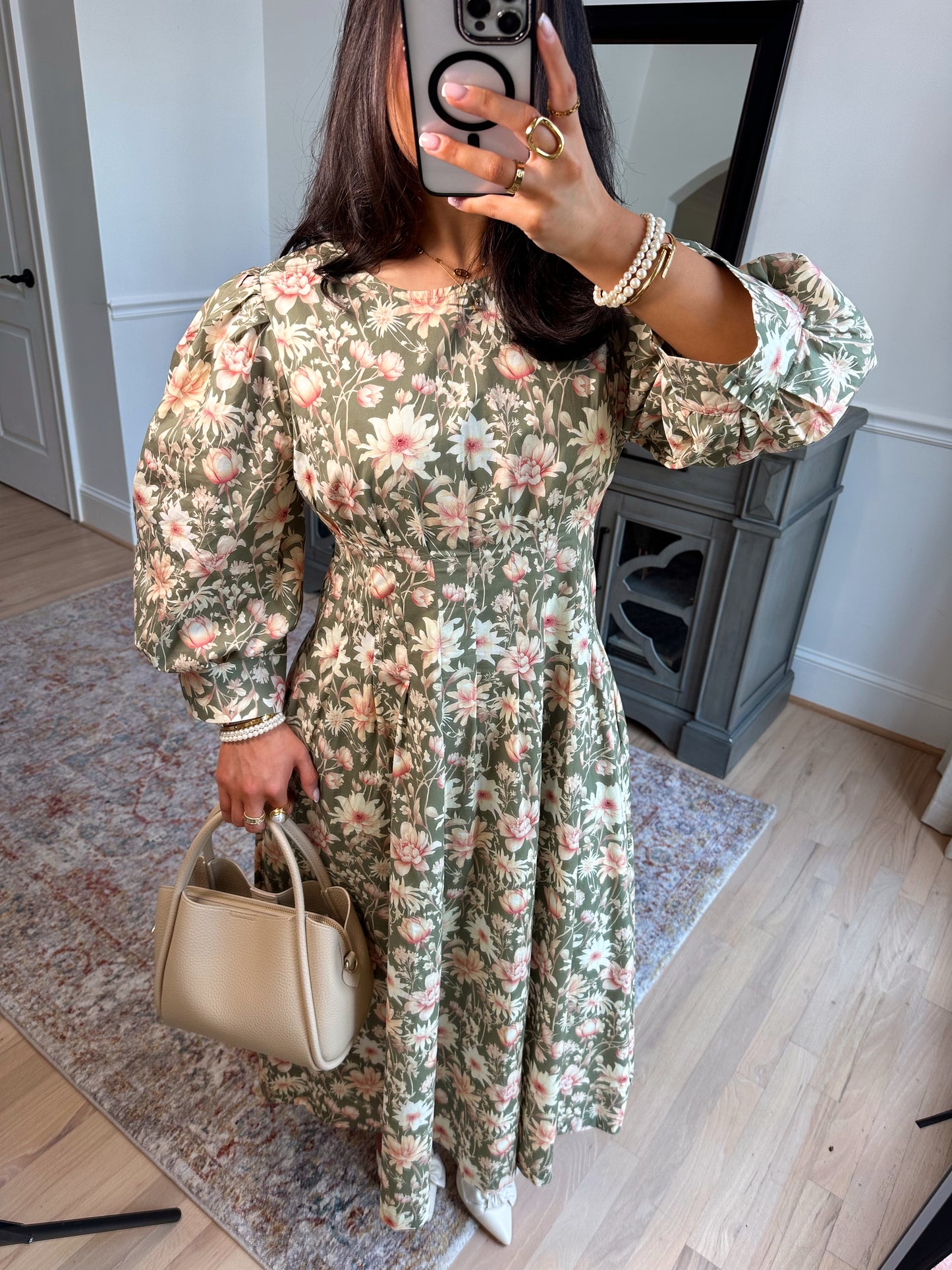 Sundays Olive Pleated Midi Dress