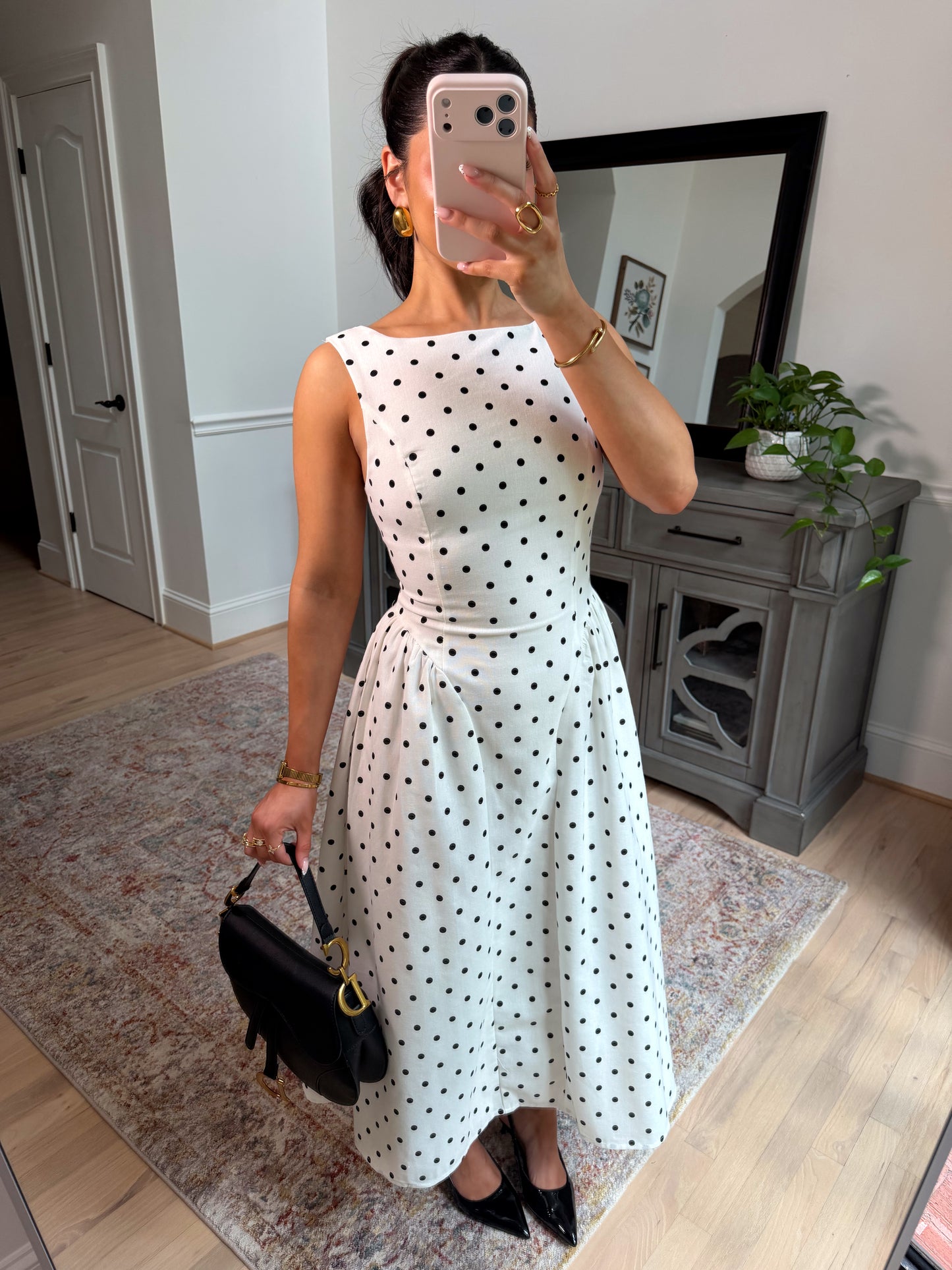 Old Money Polka Dot Midi Dress