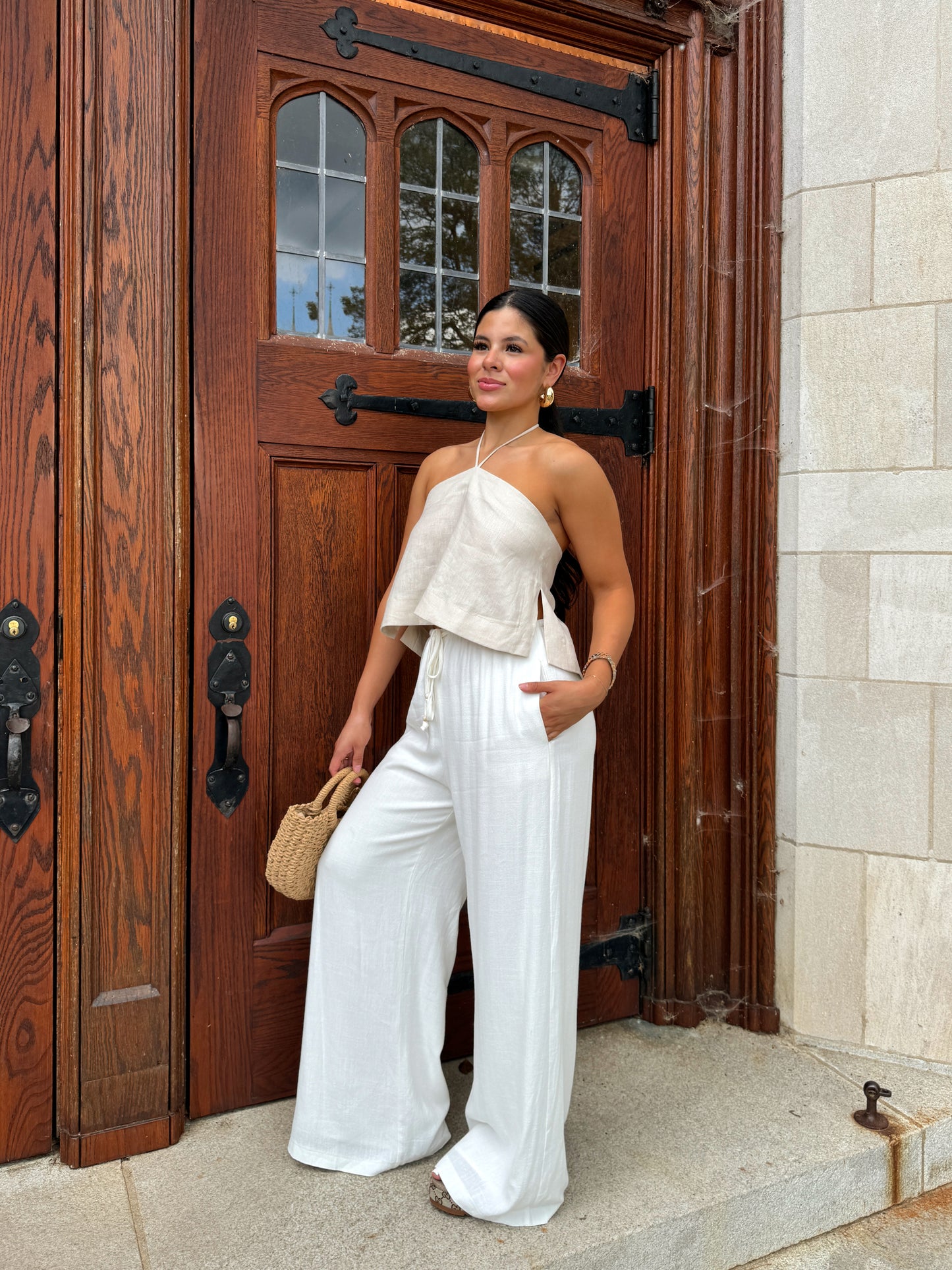 White Flowy Linen Pants