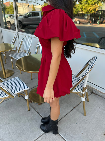 Deep Red Zip Up Bubble Dress