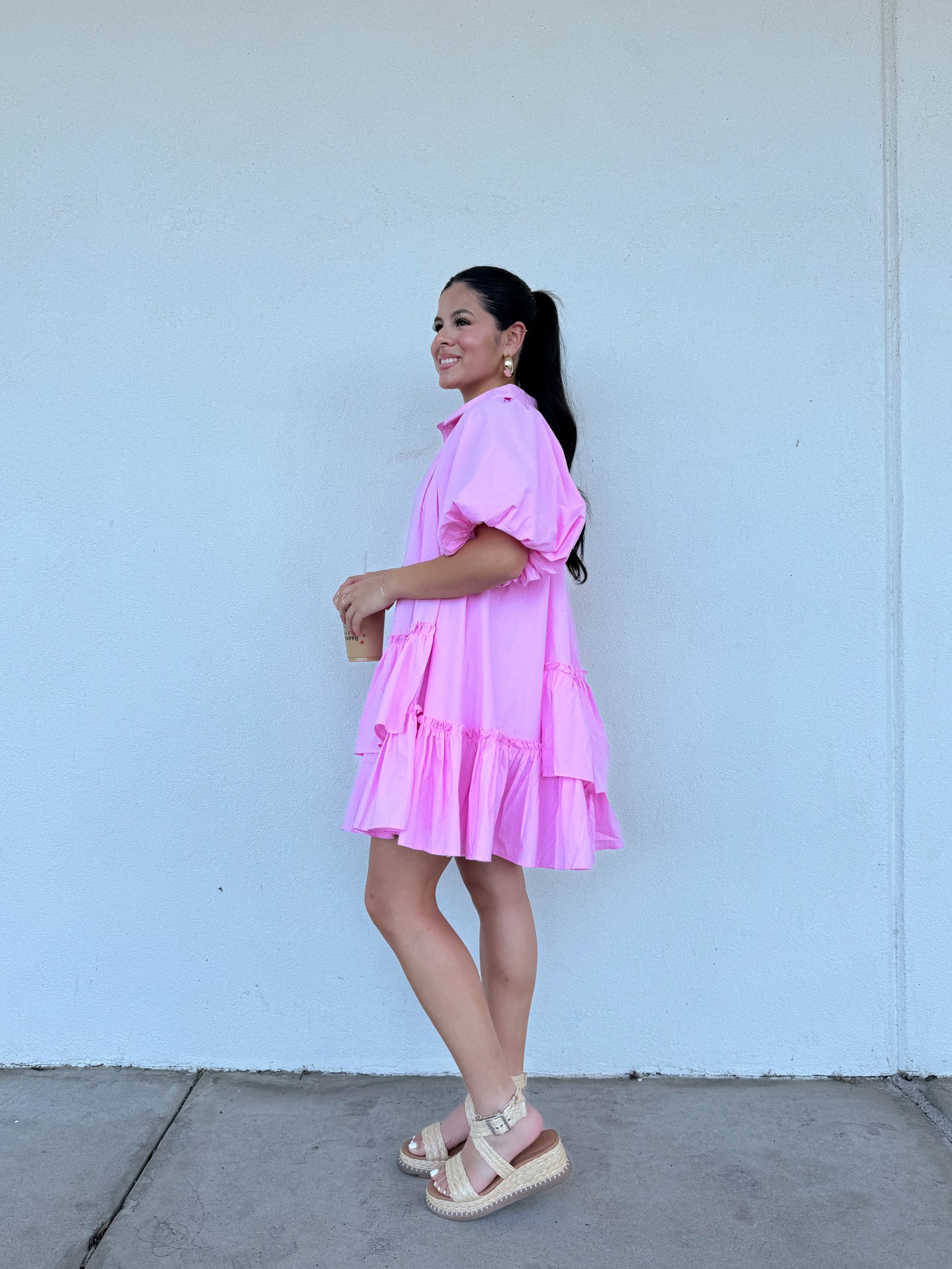 Bubblegum Asymmetrical Ruffle Dress