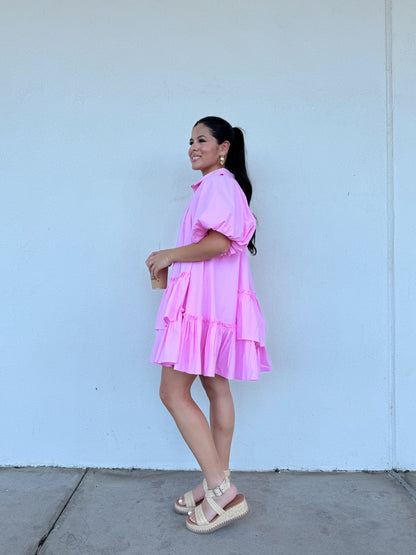 Bubblegum Asymmetrical Ruffle Dress