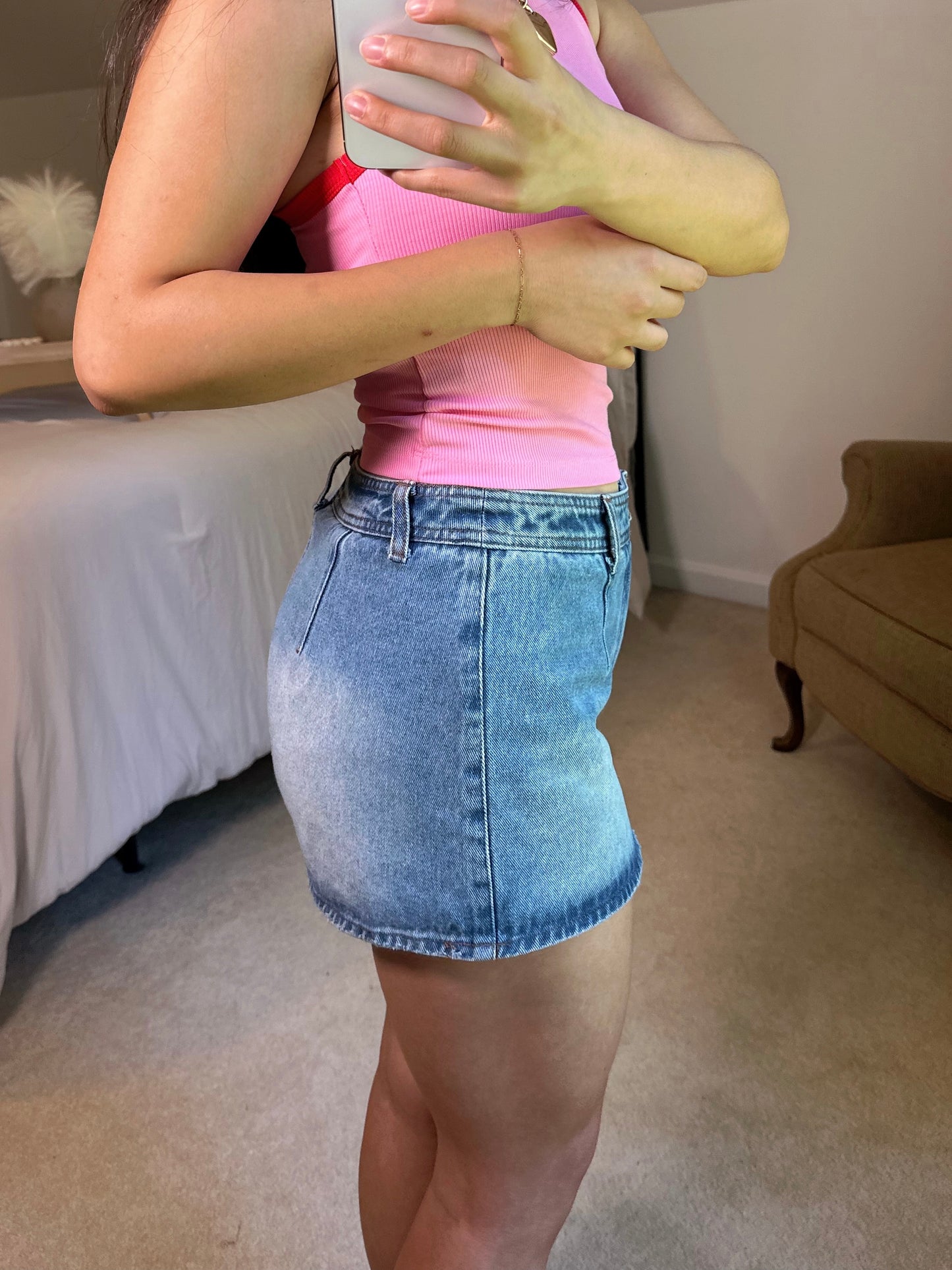 Denim Mid-Rise Mini Skort