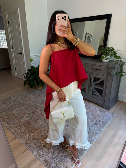 Scarlett Red Linen Open Back Top