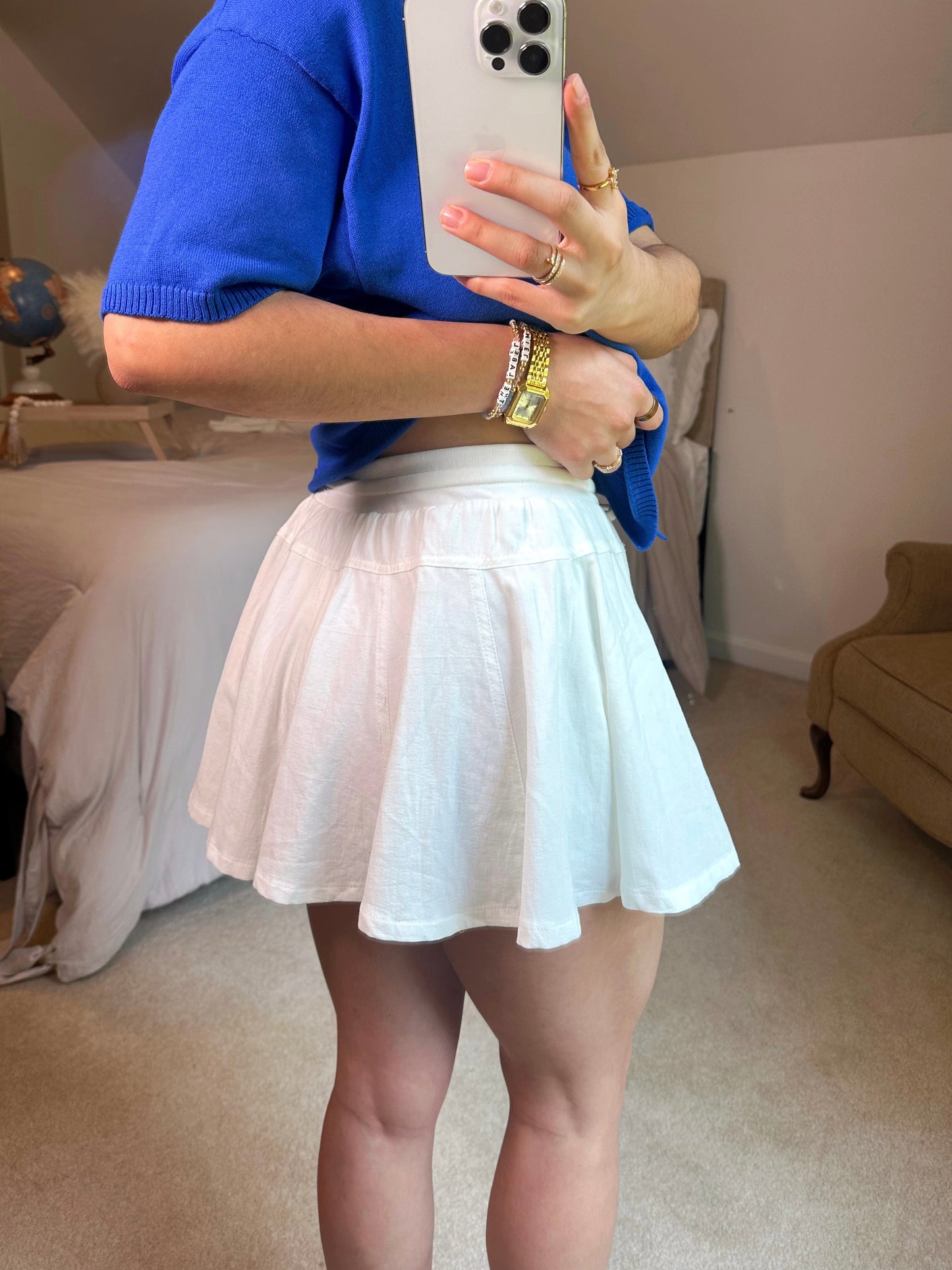 White Woven Flared Skort