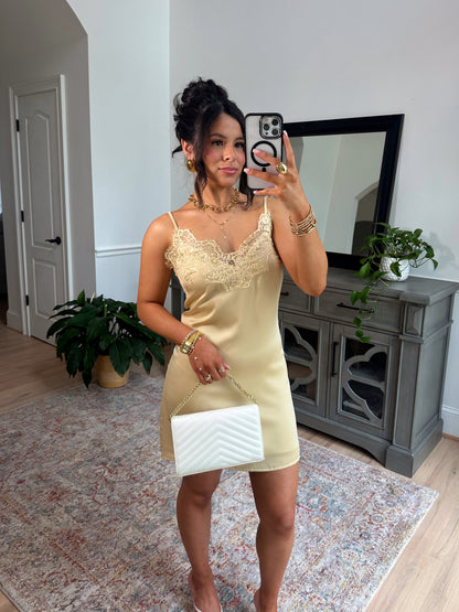 Golden Hour Satin Lace Mini Dress