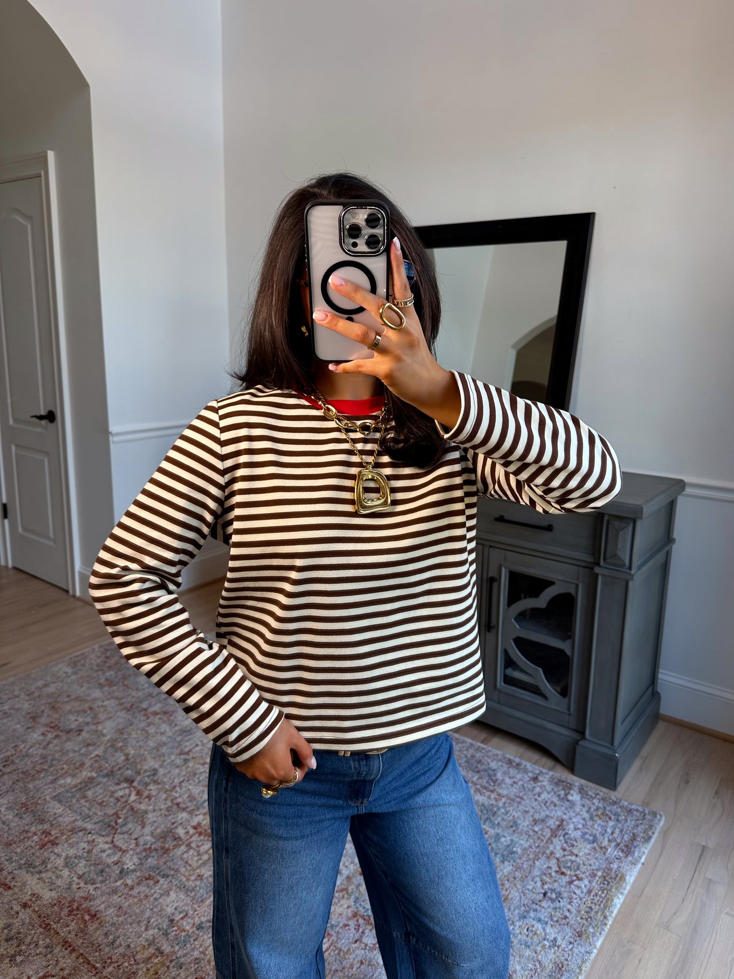 Sienna Brown-Red Striped Tee
