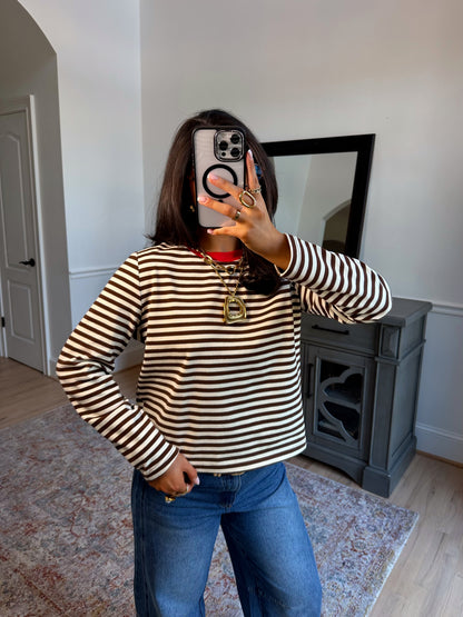 Sienna Brown-Red Striped Tee