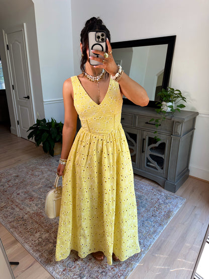 Golden Petals Midi Dress