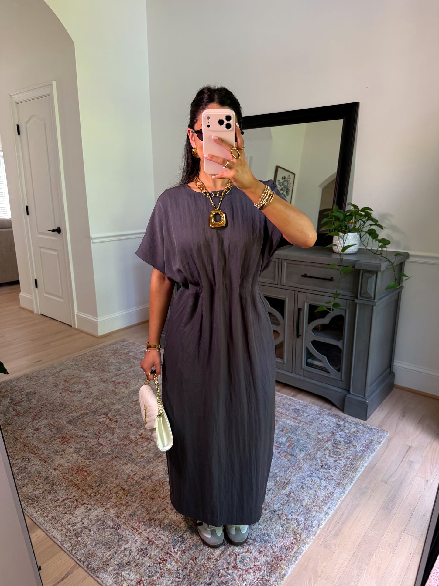 Uptown Charcoal Pleated Dress