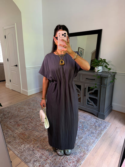 Uptown Charcoal Pleated Dress