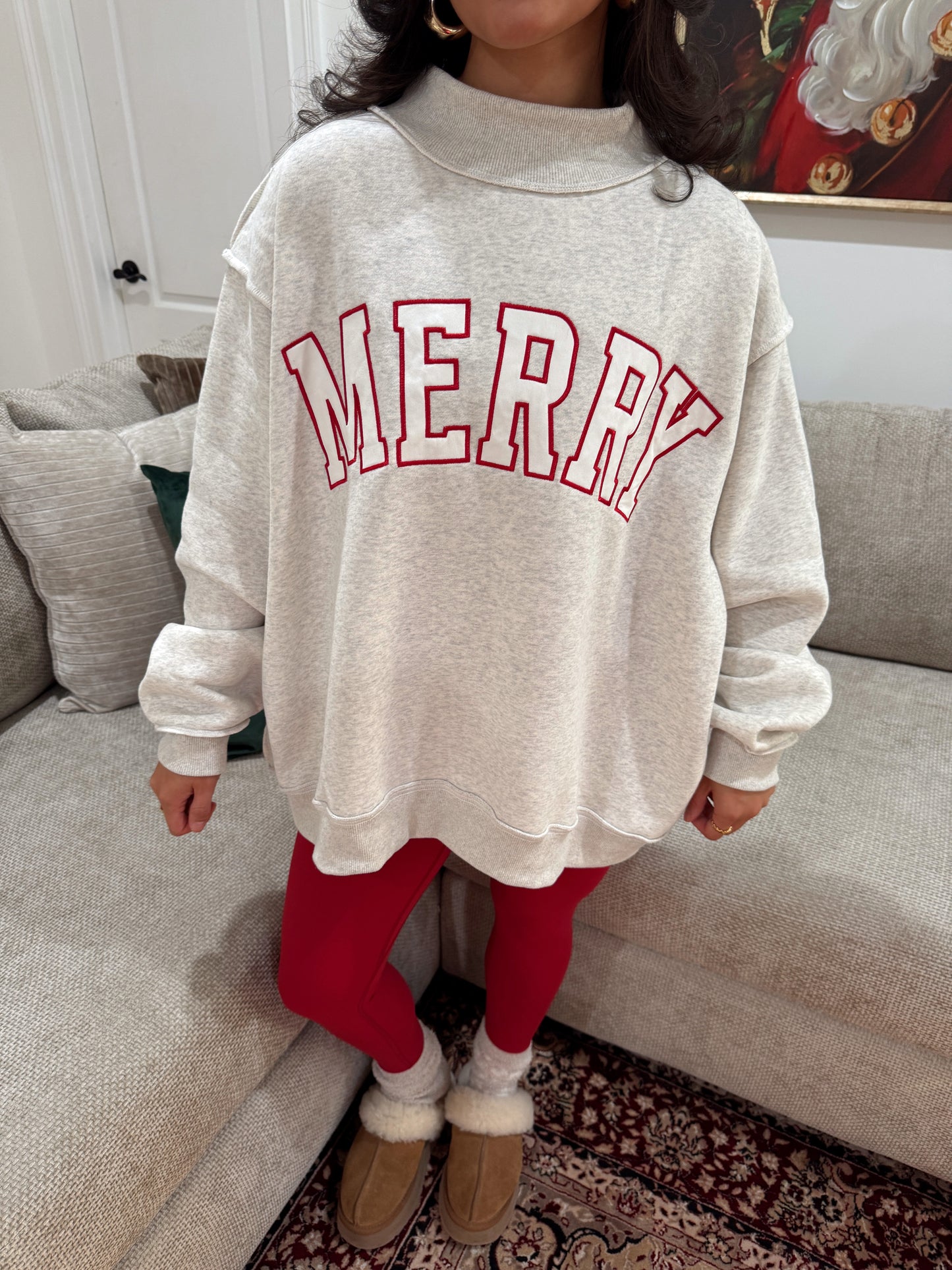 Grey 'Merry' Embroidered Mockneck