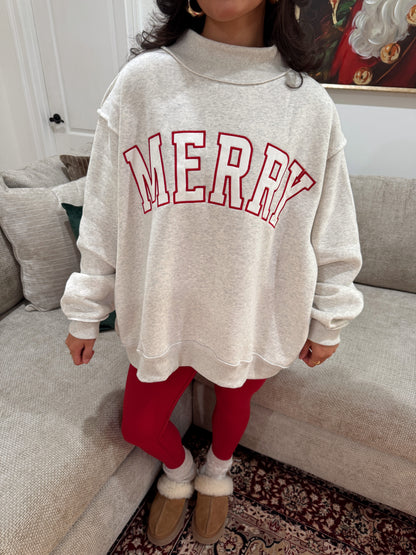 Grey 'Merry' Embroidered Mockneck