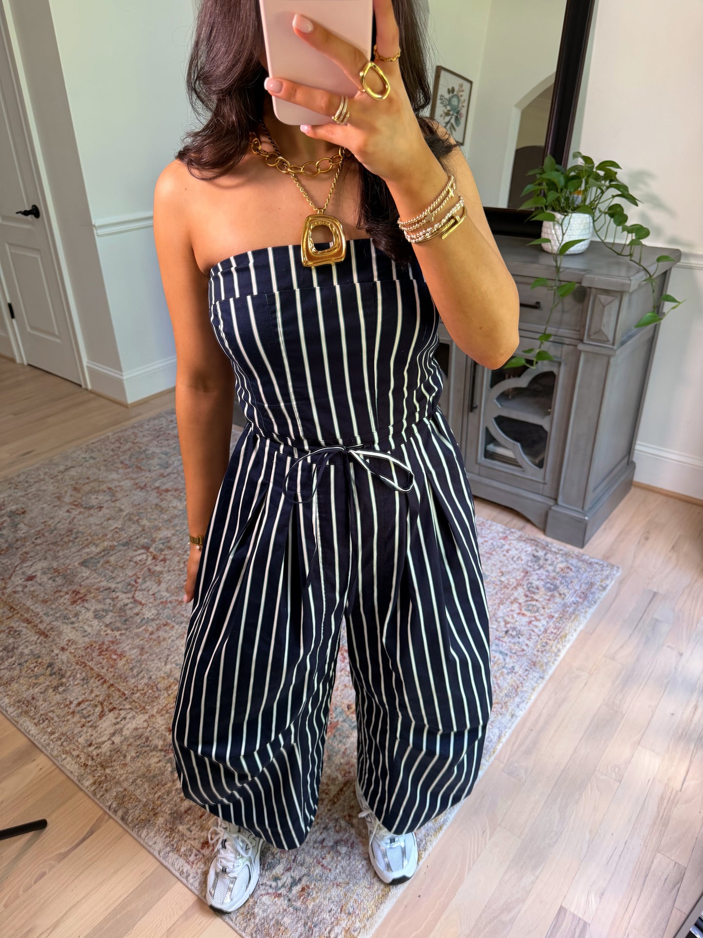 Around Town Striped Navy Jumpsuit