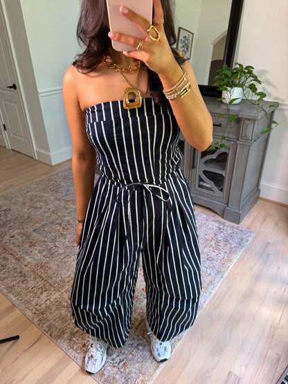 Around Town Striped Navy Jumpsuit