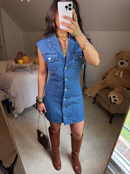 Collared Button-Up Denim Dress