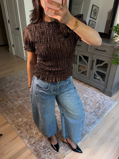Anne Brown Plaid Scrunch Top