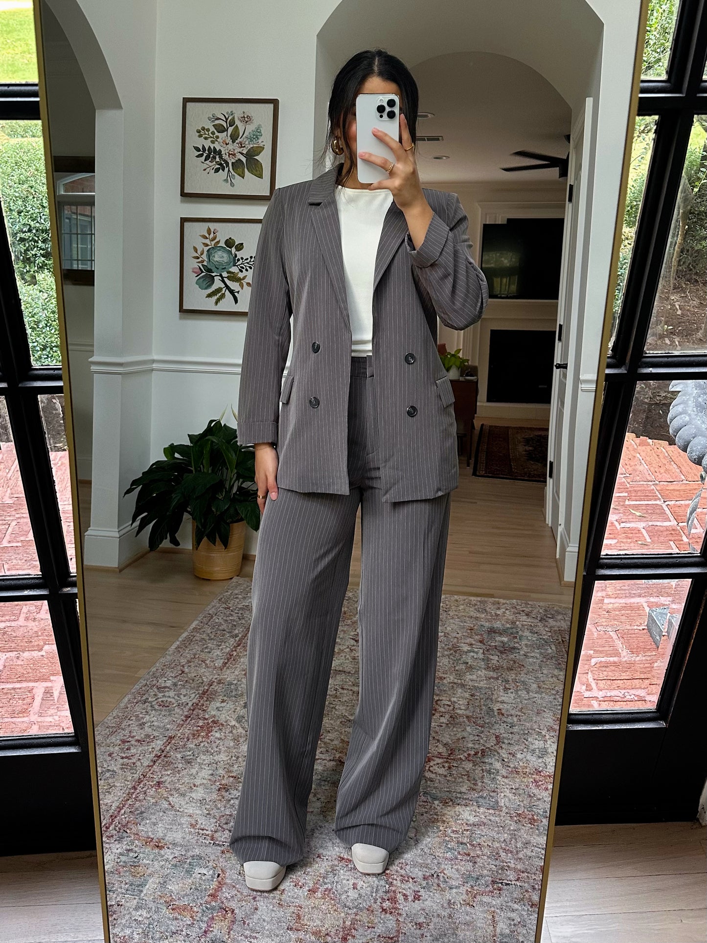 Grey Pinstripe Blazer & Trousers Set