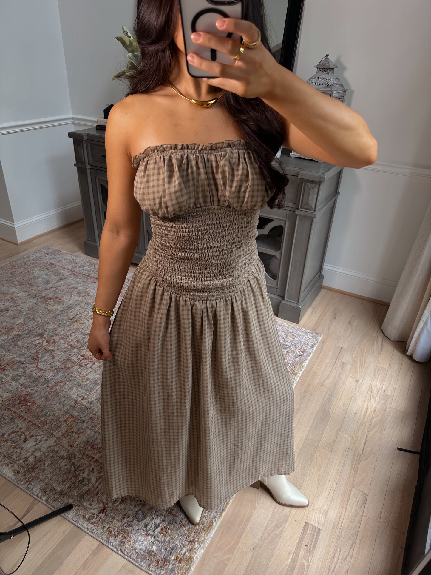 Hazel Gingham Midi Tube Dress