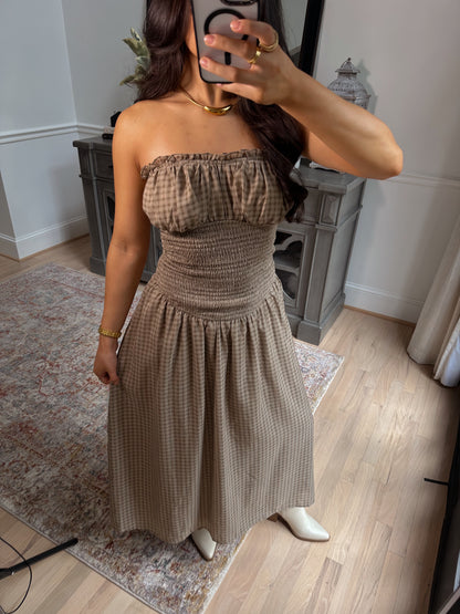Hazel Gingham Midi Tube Dress