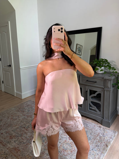 Daydreaming Lace Satin Shorts (Baby Pink)