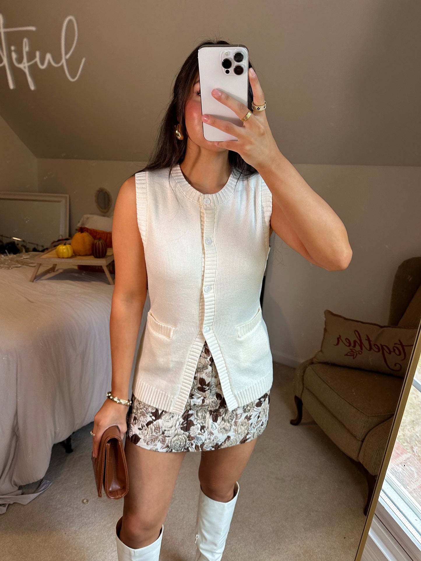 Cream Button Up Vest
