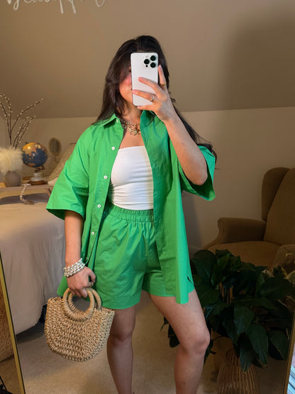 Kelly Green Button Up & Short Set