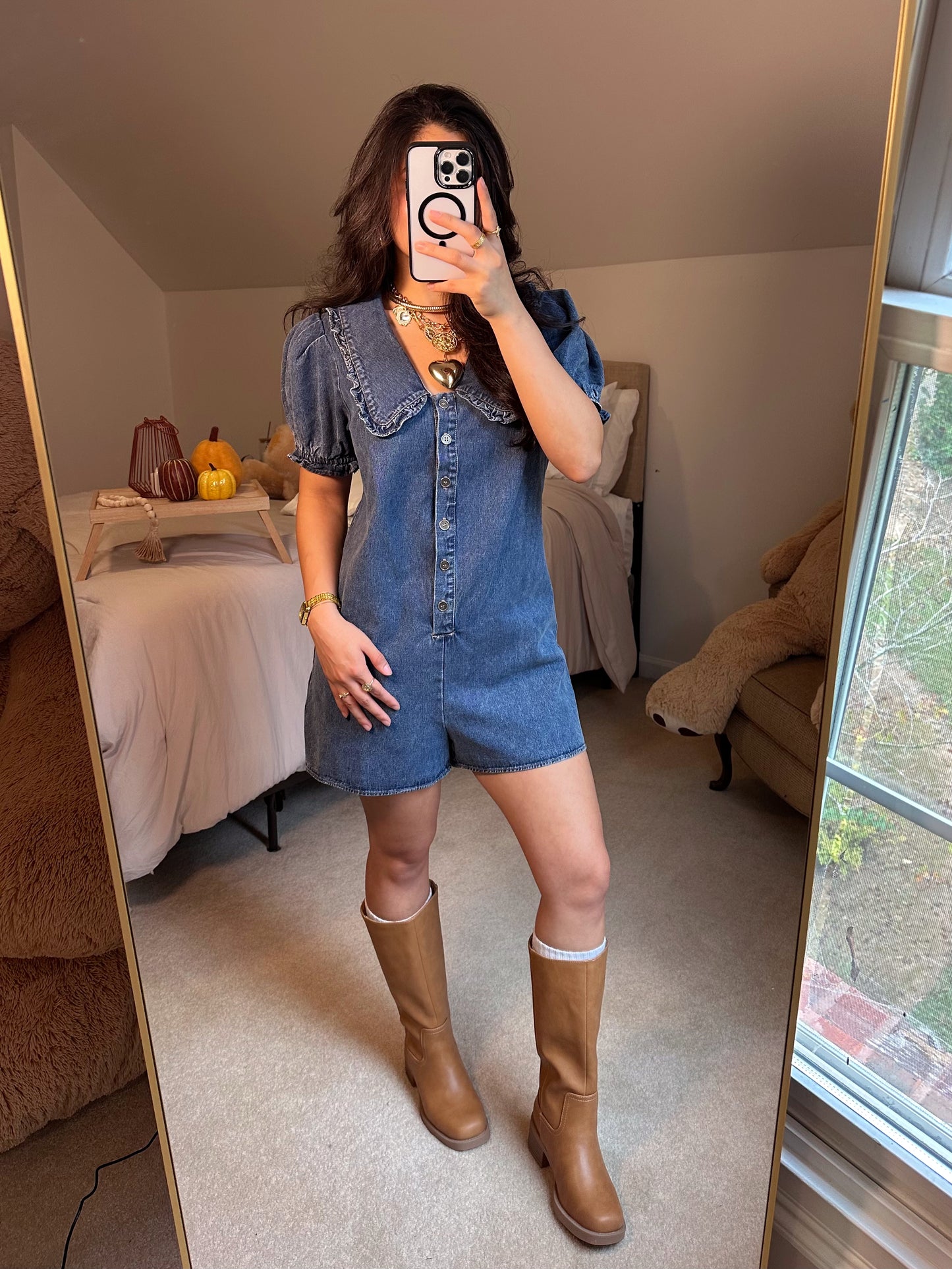 Collar Me Cute Denim Romper