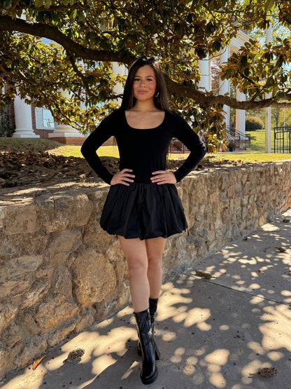 Black Bubble Hem Mini Dress