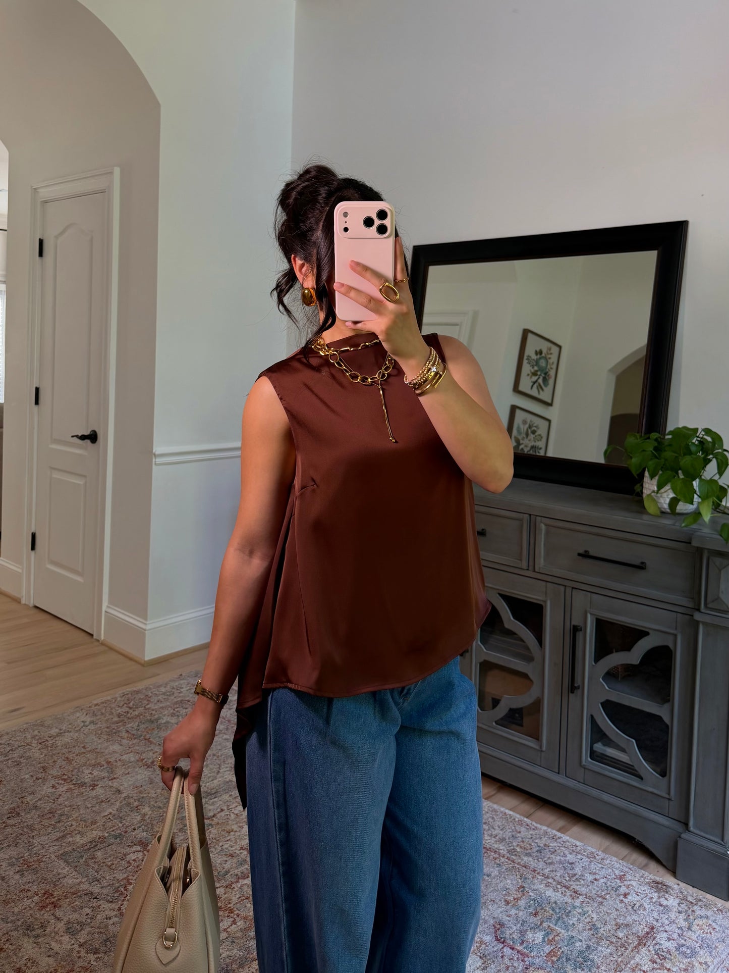 Evening Allure Brown Satin Top