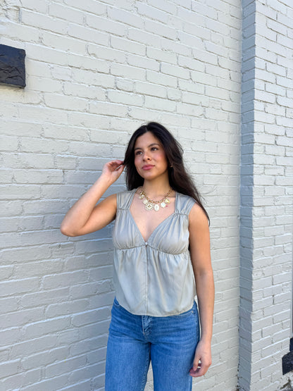 Dove Grey Button Ruched Top