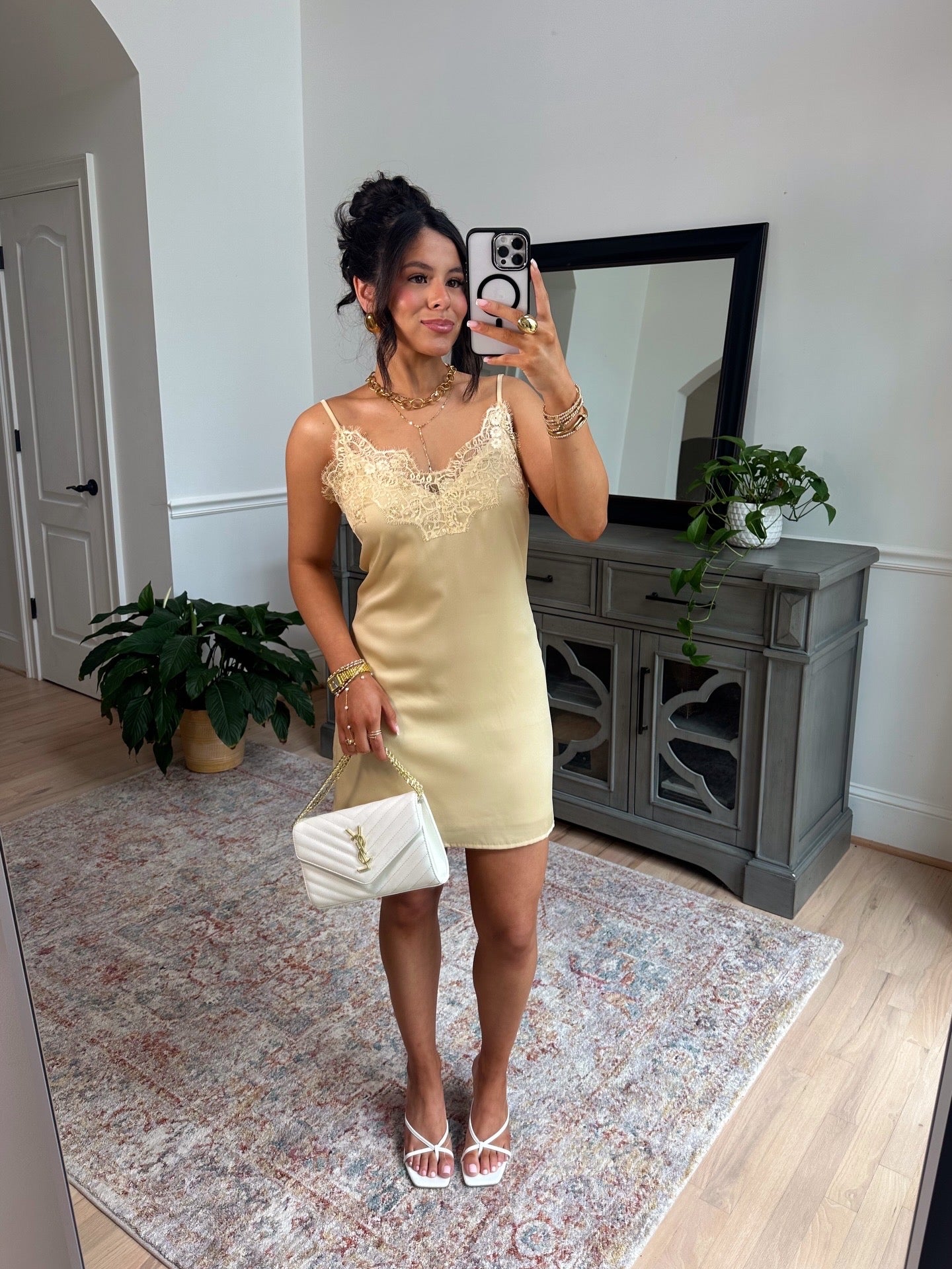 Golden Hour Satin Lace Mini Dress