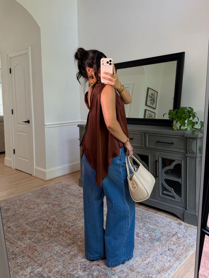 Evening Allure Brown Satin Top