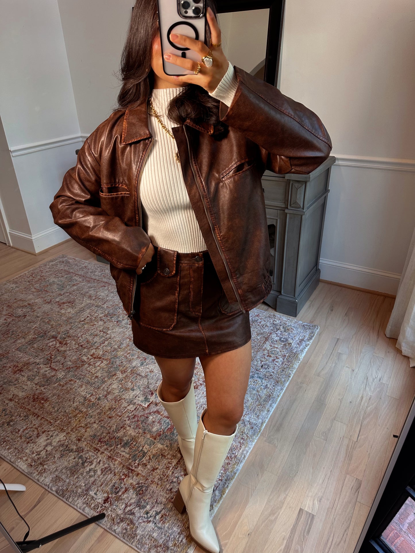 Rustic Brown Pleather Jacket