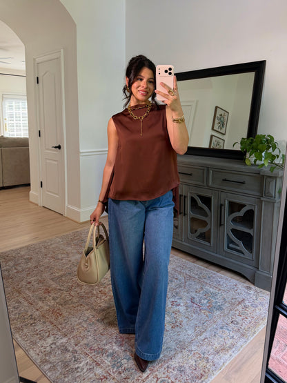 Evening Allure Brown Satin Top