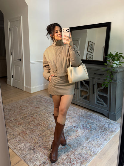Brooklyn Tan Plaid Puffer Jacket