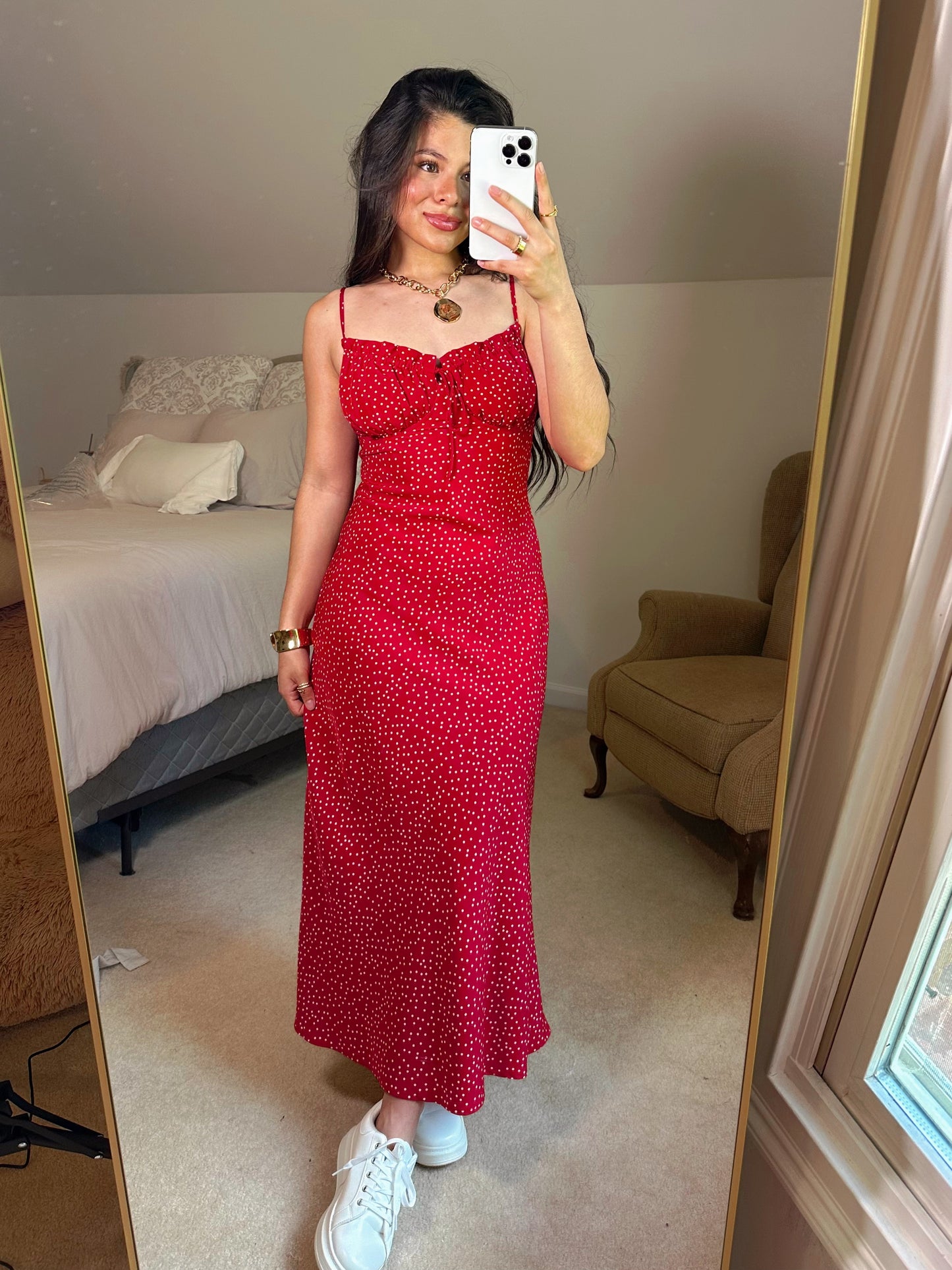 Red Polka Dot Midi Dress