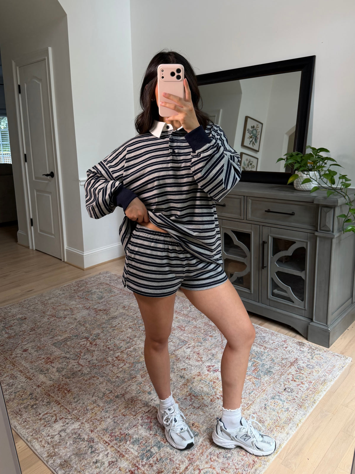 Sunday Club Striped Collegiate Set (Grey/Navy)