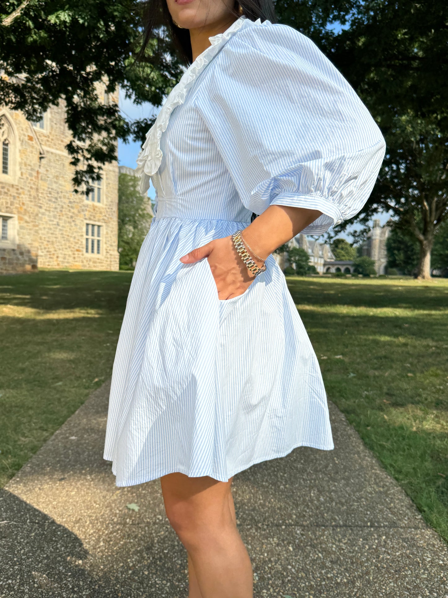 Southern Belle Baby Blue Striped Dress