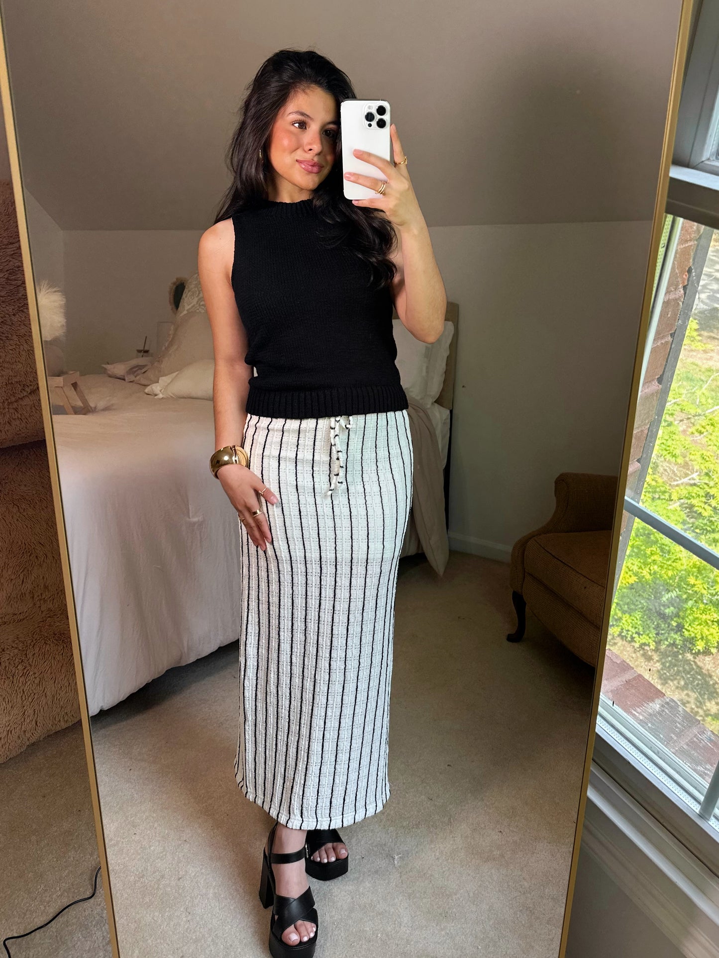 Black & Ivory Striped Knit Skirt