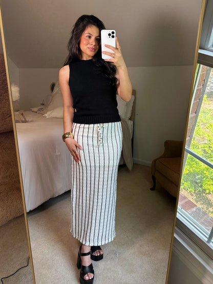 Black & Ivory Striped Knit Skirt
