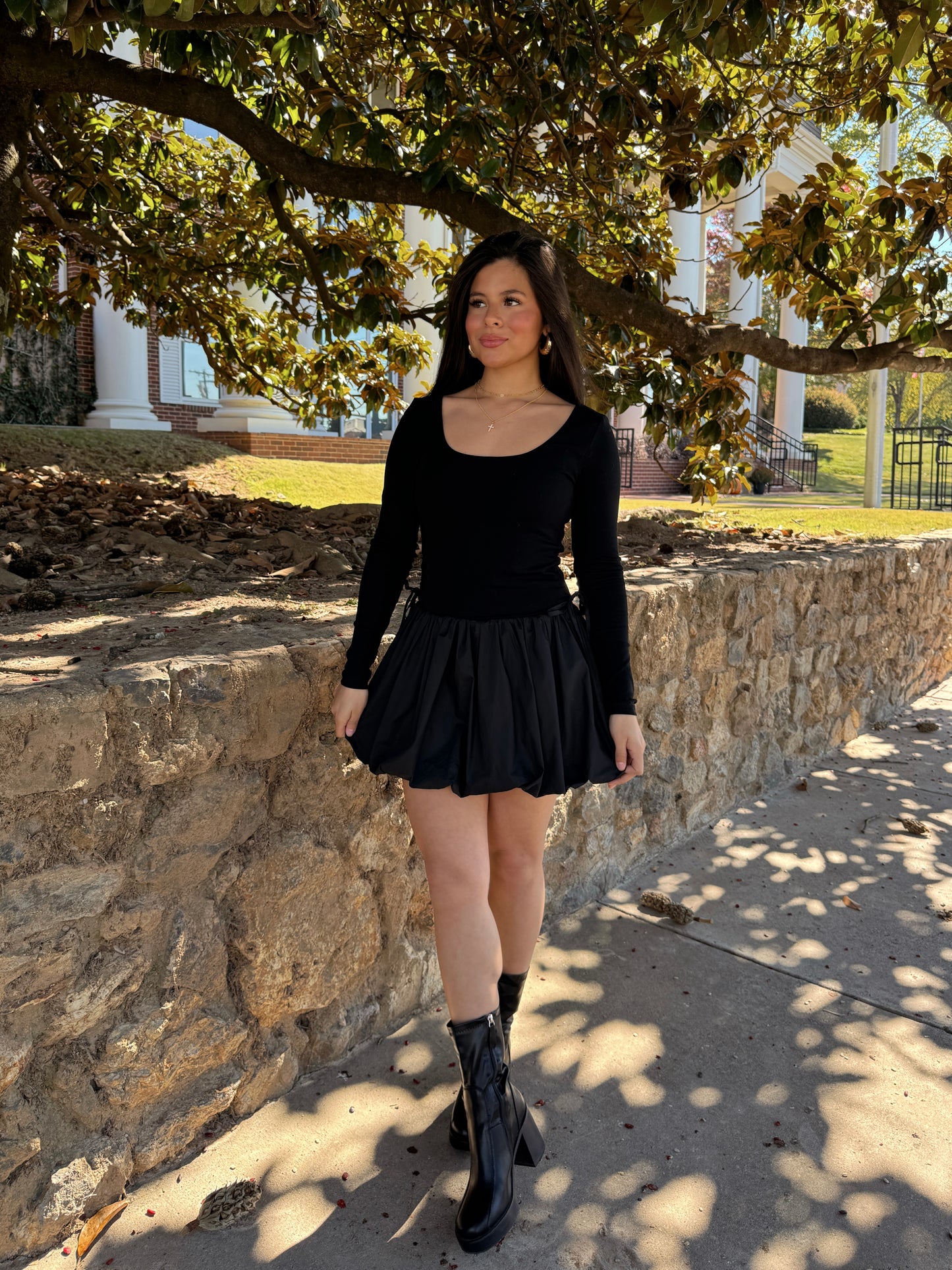 Black Bubble Hem Mini Dress