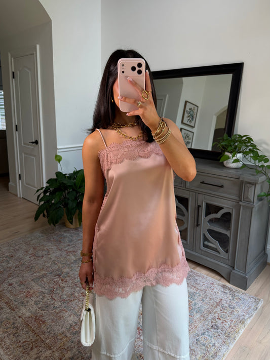 Dusty Rose Lace Satin Top