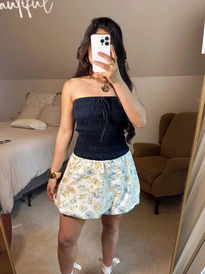 Cool Toned Floral Bubble Hem Mini Dress