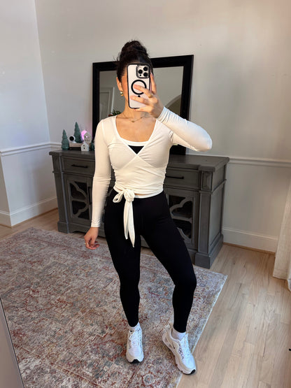 White Active Wrap Top