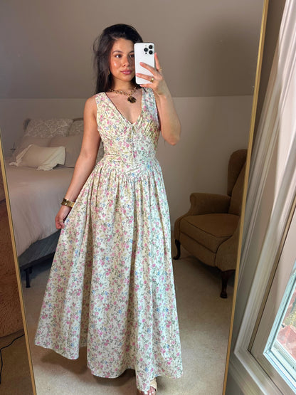 Floral V-Neck Corset Waist Maxi Dress