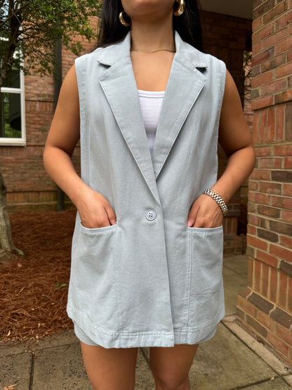 Dusty Blue Vest and Shorts Set