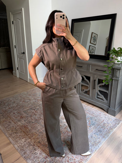 Manhattan Taupe Denim Vest & Pants Set