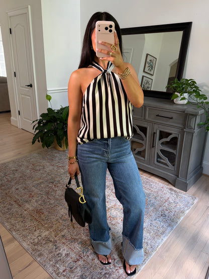 Striped Halter Neck Top